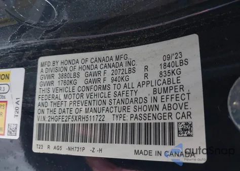 2024 Honda Civic Sport from USA, damaged, VIN 2HGFE2F5XRH511722